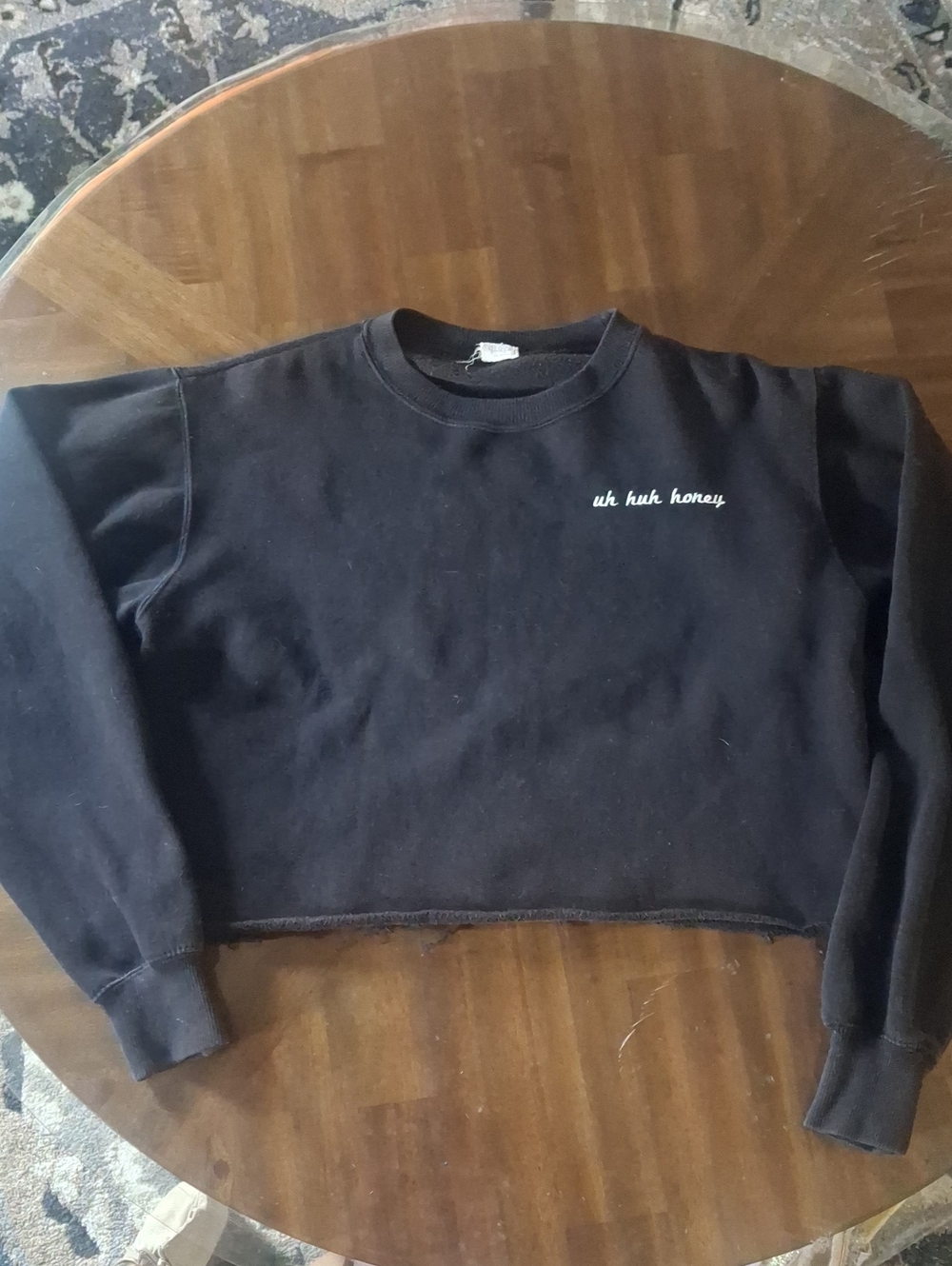 Brandy Melville Cropped Black Women's Sweatshirt with 'uh huh honey' Script